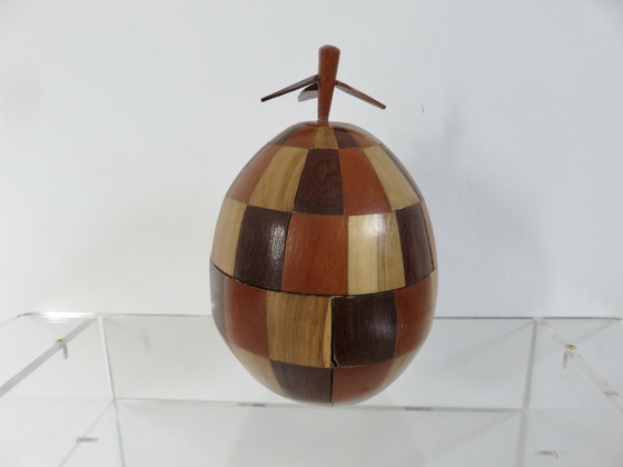 Image 1 of Seau À Glace Véritable Noix De Coco Recouverte De Marqueterie, 1970