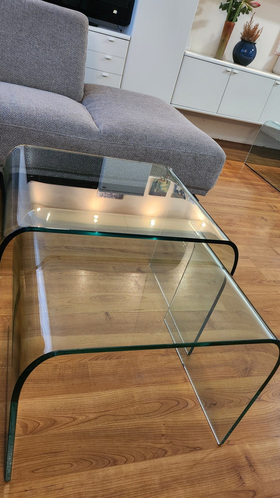 Image 1 of Fiam Waterfall 1970 table d'appoint 1/2 de l'ensemble de tables gigognes