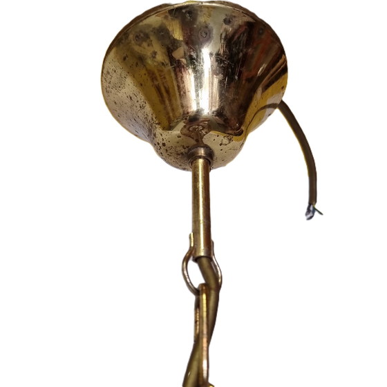 Image 1 of Lampe pendante vintage en bambou avec verre décoratif des années 1970