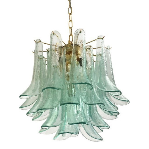 Lustre contemporain en verre de Murano "Sella" de couleur verte avec cadre en métal doré 24K dans le style Mazzega