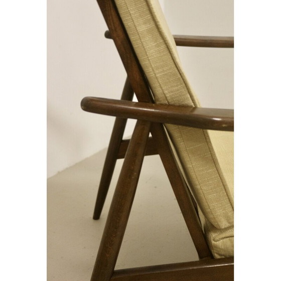 Image 1 of Fauteuil scandinave vintage en hêtre et tissu beige, 1960
