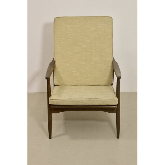 Image 1 of Fauteuil scandinave vintage en hêtre et tissu beige, 1960