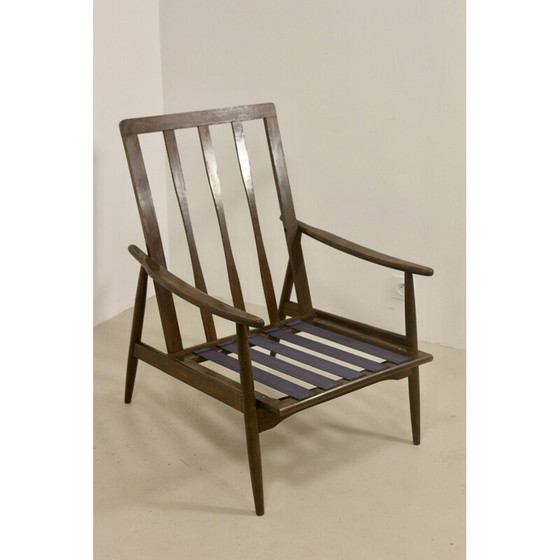 Image 1 of Fauteuil scandinave vintage en hêtre et tissu beige, 1960