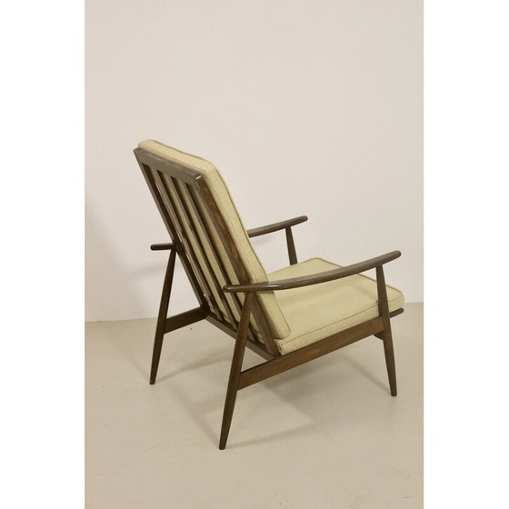 Image 1 of Fauteuil scandinave vintage en hêtre et tissu beige, 1960