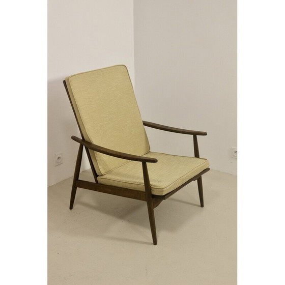 Image 1 of Fauteuil scandinave vintage en hêtre et tissu beige, 1960