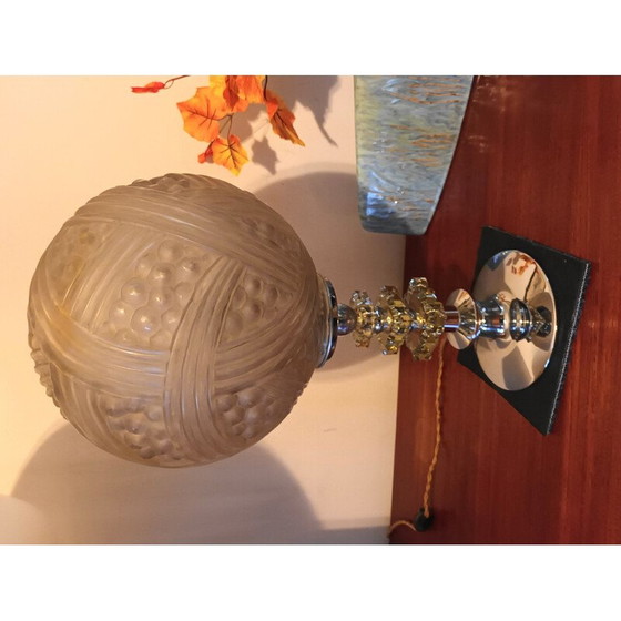 Image 1 of Lampe de table vintage en verre épais et métal, 1950