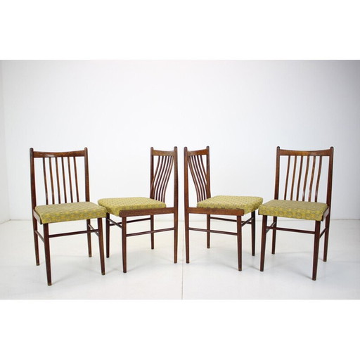 Ensemble de 4 chaises de salle à manger vintage en bois, Tchécoslovaquie 1970