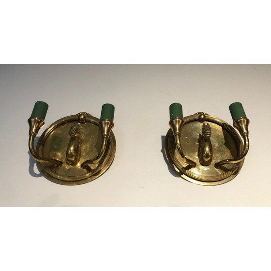 Image 1 of Paire d'appliques vintage en bronze avec têtes de chevaux, France 1940s