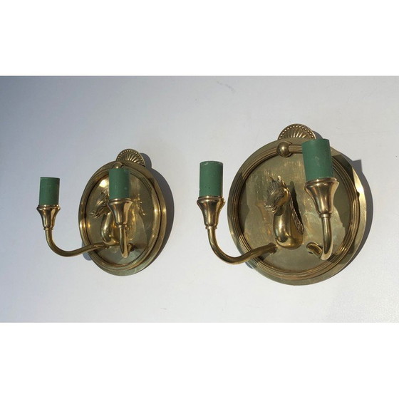 Image 1 of Paire d'appliques vintage en bronze avec têtes de chevaux, France 1940s
