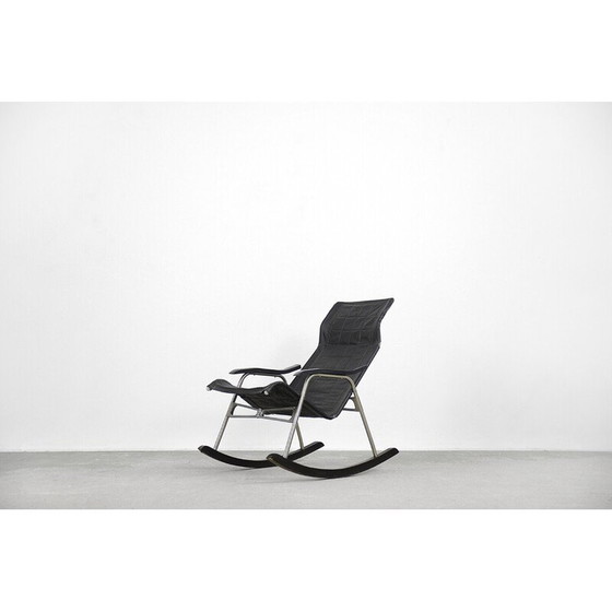 Image 1 of Fauteuil à bascule postmoderne en cuir noir par Takeshi Nii, 1950s