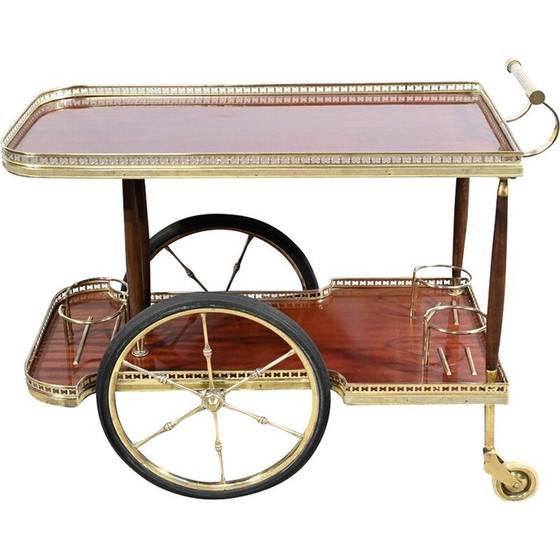 Image 1 of Table de service roulante vintage en acajou et laiton, 1970