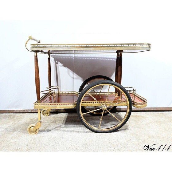 Image 1 of Table de service roulante vintage en acajou et laiton, 1970