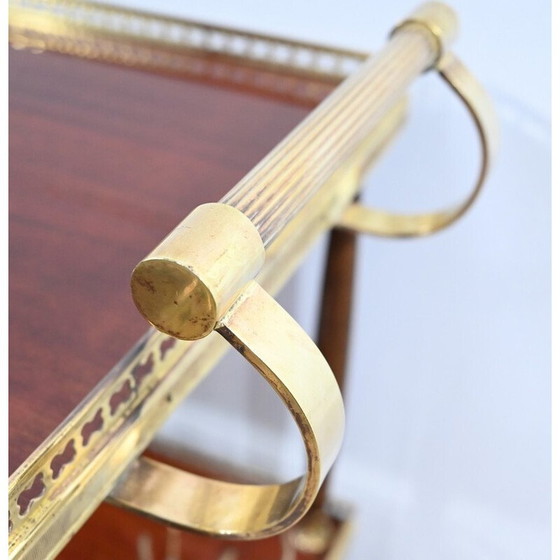 Image 1 of Table de service roulante vintage en acajou et laiton, 1970