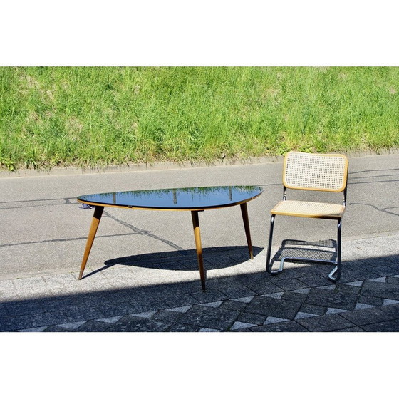 Image 1 of Table basse vintage en hêtre et opaline noire, 1950