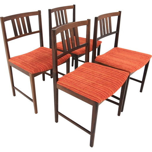 Ensemble de 4 chaises vintage en bois de rose et tissu, Suède 1960