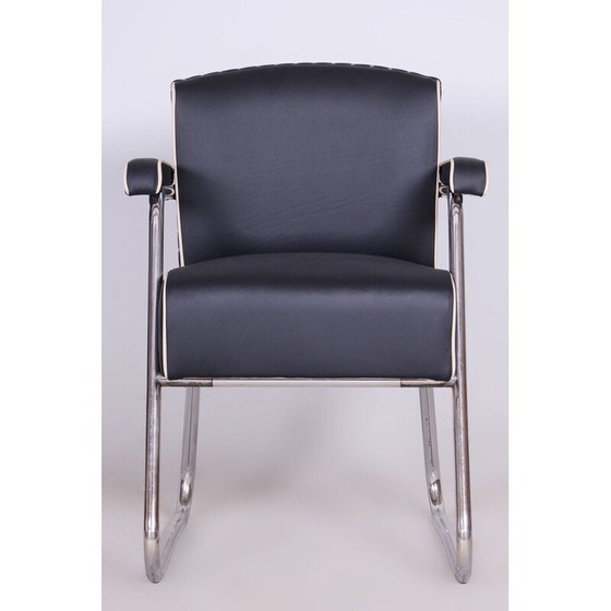 Image 1 of Fauteuil Bauhaus vintage en acier chromé et cuir par Gilbert Rohde, Allemagne 1930
