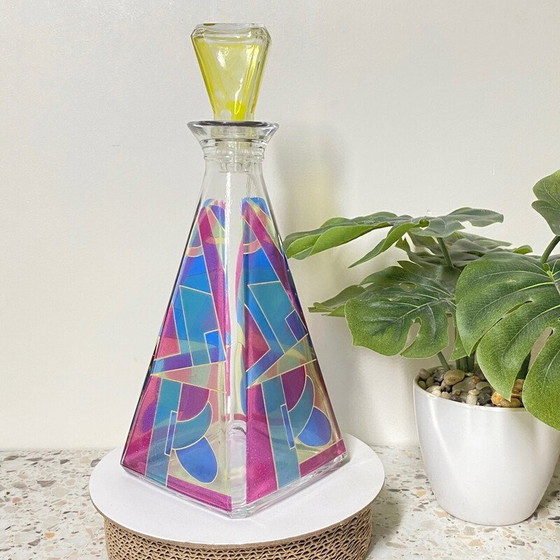 Image 1 of Carafe pyramidale multicolore en verre de Murano, Italie 1980