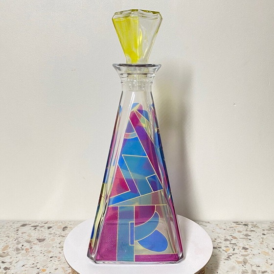 Image 1 of Carafe pyramidale multicolore en verre de Murano, Italie 1980