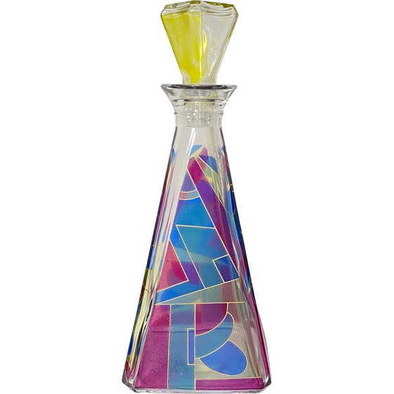 Image 1 of Carafe pyramidale multicolore en verre de Murano, Italie 1980