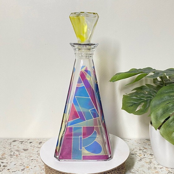 Image 1 of Carafe pyramidale multicolore en verre de Murano, Italie 1980