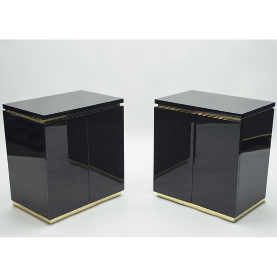 Image 1 of Paire de commodes vintage en laque noire et laiton par J.C. Mahey pour Maison Romeo, 1970