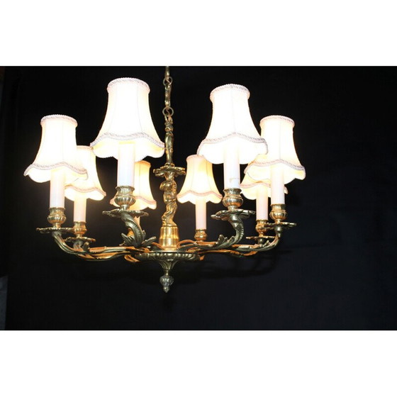 Image 1 of Lustre vintage en laiton et tissu blanc, 1950