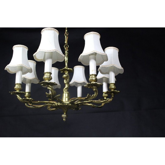 Image 1 of Lustre vintage en laiton et tissu blanc, 1950