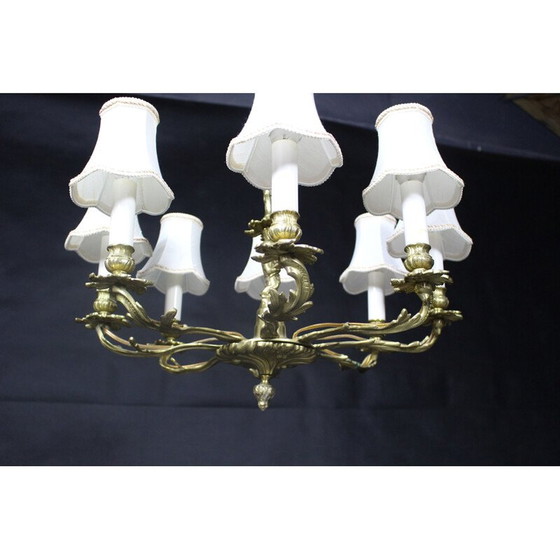 Image 1 of Lustre vintage en laiton et tissu blanc, 1950