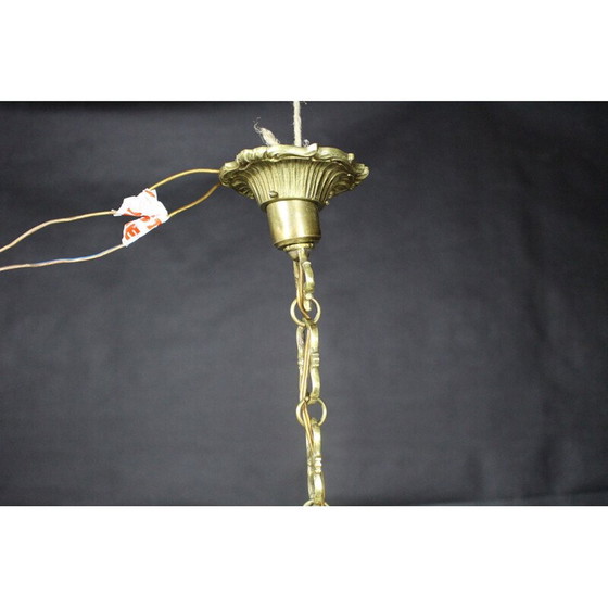 Image 1 of Lustre vintage en laiton et tissu blanc, 1950