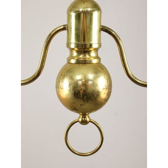 Image 1 of Lustre Vintage Art Deco en laiton et opaline, Italie