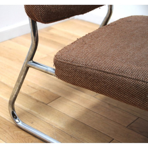 Ensemble de 3 fauteuils vintage en métal chromé et laine, 1950