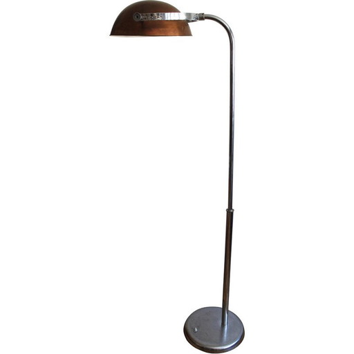 Lampadaire vintage en cuivre et acier inoxydable, Tchécoslovaquie 1930