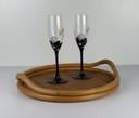 Plateau rond vintage en rotin tressé avec poignée en bambou et fond en bois