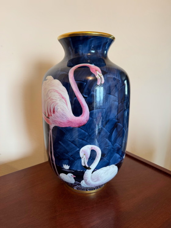Image 1 of Vase Flamants Roses Porcelaine Limoges 