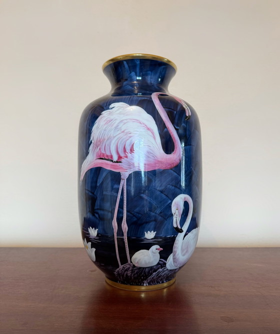 Image 1 of Vase Flamants Roses Porcelaine Limoges 