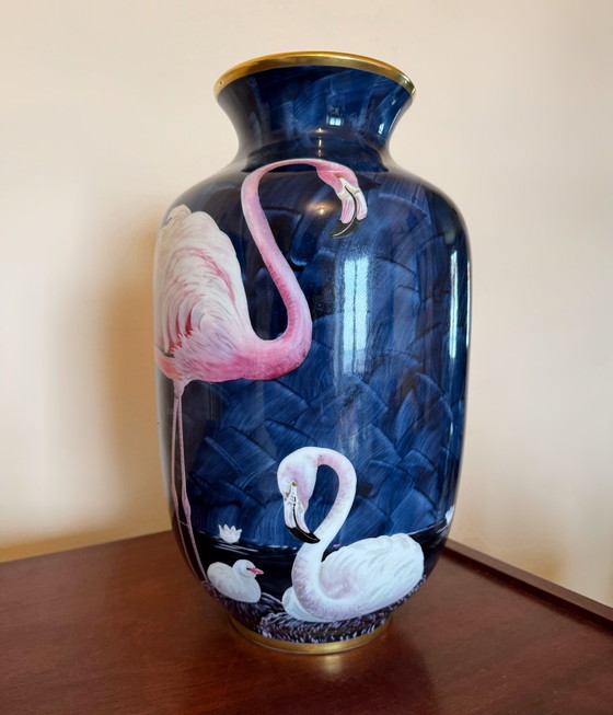Image 1 of Vase Flamants Roses Porcelaine Limoges 