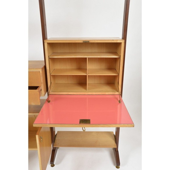 Image 1 of Système d'étagères vintage en teck et laiton, Italie années 1950