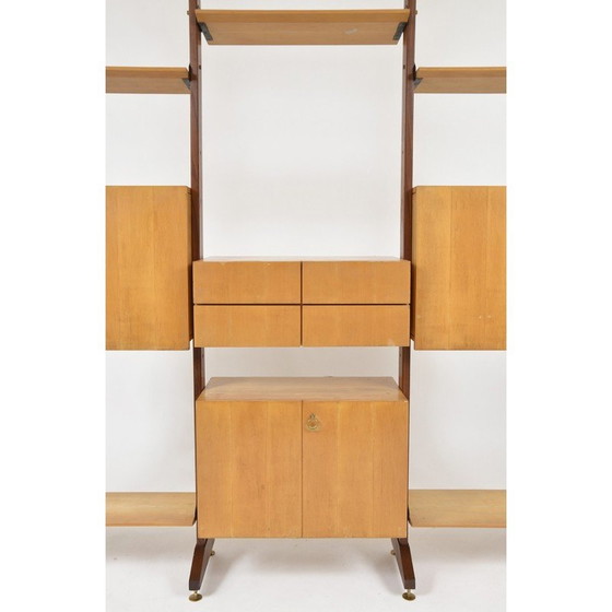 Image 1 of Système d'étagères vintage en teck et laiton, Italie années 1950