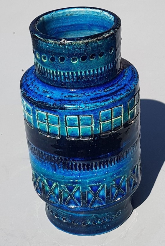 Image 1 of 2X vase et bol italiens bleu Rimini de Bitossi, 1960S