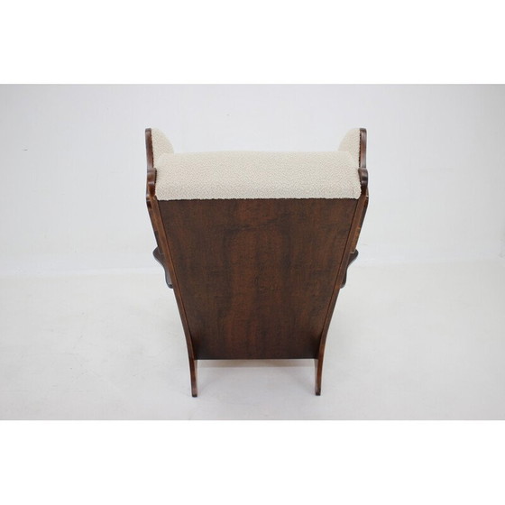 Image 1 of Fauteuil Wing vintage en hêtre et laine bouclée, Tchécoslovaquie 1940