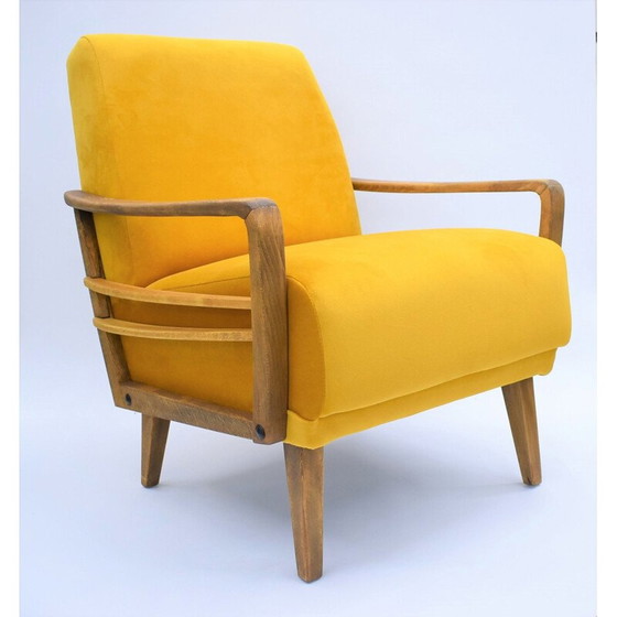 Image 1 of Fauteuil vintage en velours jaune, Allemagne, années 1960