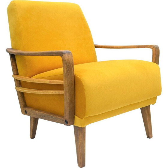 Image 1 of Fauteuil vintage en velours jaune, Allemagne, années 1960