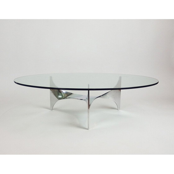Image 1 of Table basse vintage Helix en acier inoxydable et verre par Paul Legeard pour Dom, France 1970