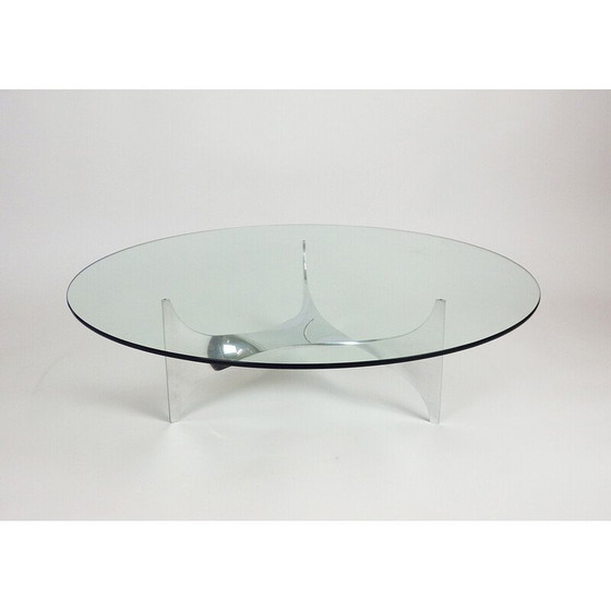Image 1 of Table basse vintage Helix en acier inoxydable et verre par Paul Legeard pour Dom, France 1970