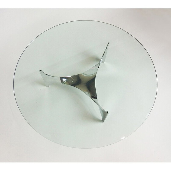 Image 1 of Table basse vintage Helix en acier inoxydable et verre par Paul Legeard pour Dom, France 1970