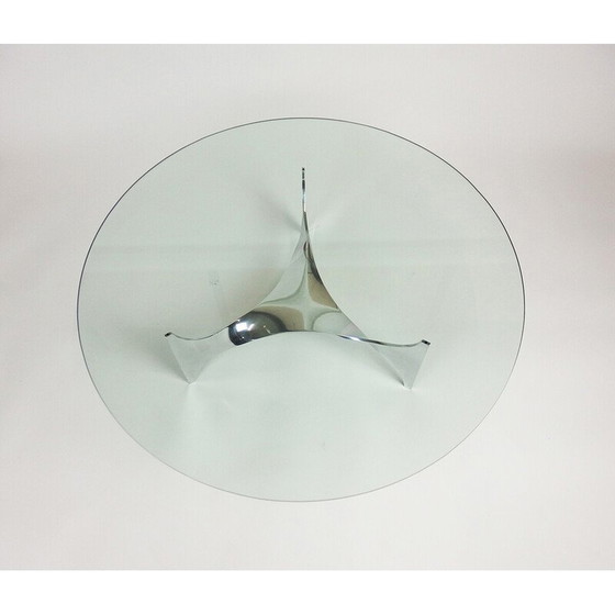 Image 1 of Table basse vintage Helix en acier inoxydable et verre par Paul Legeard pour Dom, France 1970