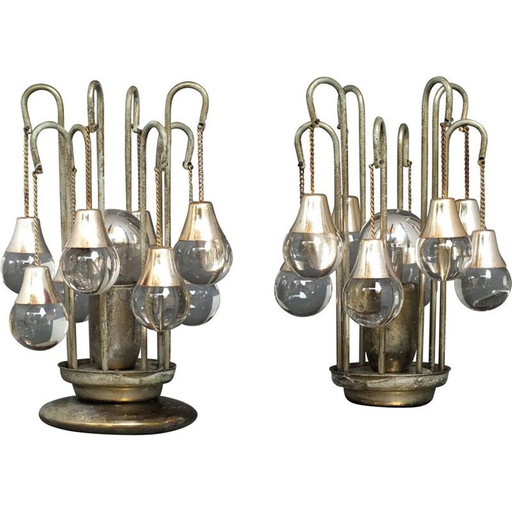 Paire de lampes de bureau vintage en verre Sciolari, Italie 1970