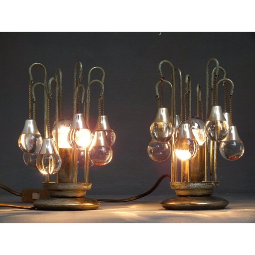 Paire de lampes de bureau vintage en verre Sciolari, Italie 1970