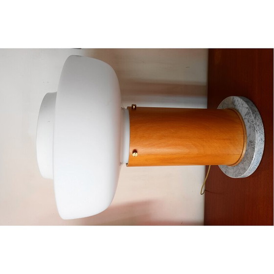Image 1 of Lampe de bureau vintage en verre opalin et bois, 1970