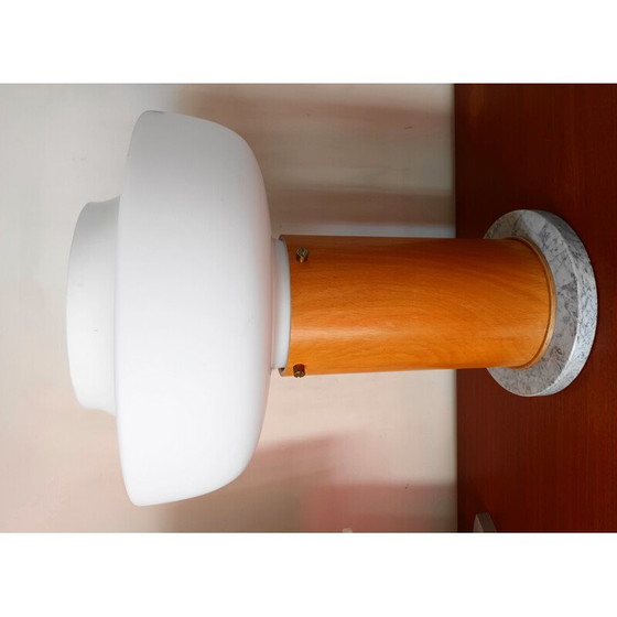 Image 1 of Lampe de bureau vintage en verre opalin et bois, 1970